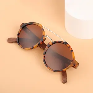 Acetate Wood Sunglasses Sonnenbrille Eco-friendly PC Bamboo Temples Arms Eyewear Fashion Mirror