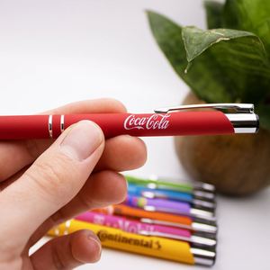 Soft <b>Rubber</b> <b>Matte</b> Coated Click Ballpoint Pen With Double Silver Chrome Rings, Multi Bright Color Retractable Advertising Pen - Product Image 3