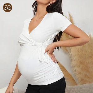 Haute qualité personnalisé femmes haut d'allaitement maternité col en V à manches courtes vêtements d'allaitement confortables - Product Image 1