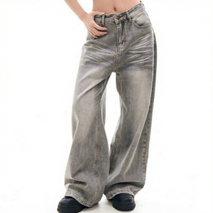 Jean droit ample en velours côtelé pour femme, coupe régulière, confortable, décontracté, respirant, séchage rapide, délavage clair, taille moyenne, idéal pour l'été - Product Image 1