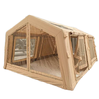 Tente de camping gonflable double porte avec fenêtre de toit, en tissu Oxford, fenêtre en TPU, trou pour cheminée, tente à colonnes d'air pour l'extérieur