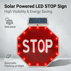 Panneau Stop LED Solaire avec Film Réfléchissant 3M, Clignotant, Avertissement de Circulation, Haute Luminosité, Plaque en Aluminium, Signalisation Routière de Sécurité - Product Image 1