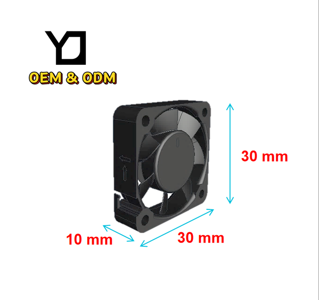 YiJie OEM/ODM Electric 30x30x10mm 5V 0.1A 7000rpm DC Cooling Brushless Axial Fan Oil Bearing Black PBT Blades Free Standing