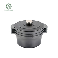 Ensemble de 3 casseroles empilables avec nouveau revêtement antiadhésif en céramique, couvercle à bouton en acier inoxydable de couleur mate à induction.