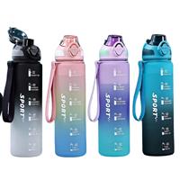 Bouteille d'eau sport personnalisée à dégradé avec marqueur de temps, couvercle à clapet, sangle de transport, pour activités de plein air, voyage et fitness