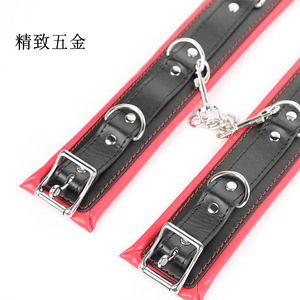 <b>Sexy</b> <b>Handcuffs</b> Leather Black Red Sponge SM Bondage Props Adult Toy - Product Image 4