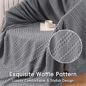 Manta gris <span class=keywords><strong>de</strong></span> fibra <span class=keywords><strong>de</strong></span> algodón orgánico 100% Manta <span class=keywords><strong>de</strong></span> algodón textura <span class=keywords><strong>de</strong></span> tejido <span class=keywords><strong>de</strong></span> gofres decoración estética <span class=keywords><strong>para</strong></span> sofá ropa <span class=keywords><strong>de</strong></span> cama sofá hogar Coche - Product Image 3