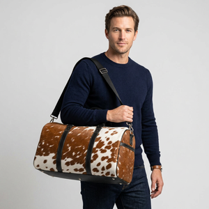 Cowhide Leather Duffle Bag Rectangular Zipper Closure Double Handle Unisex Travel Fashionable Eco-Friendly Lightweight Durable - Product Image 1
