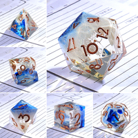 Ensemble de 7 dés personnalisés faits à la main en résine transparente blanche et bleue, à noyau liquide polyédrique, pour le jeu DND Dragons Dungeons