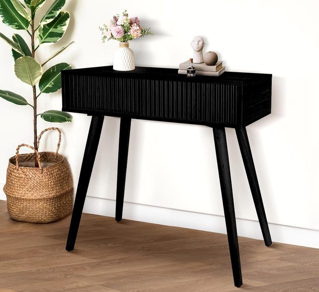 31\" Modern Rectangle Wood Vanity Desk Dresser Brown Console Table with Adjustable Nightstand and Lighted Mirror for Hotels