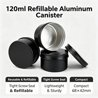 Pot en aluminium noir mat écologique de 120 ml avec couvercle à vis 68*42mm, réutilisable pour le stockage de cosmétiques