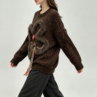 Nouveau pull décontracté Tyan en laine tricotée à manches longues, orné de fleurs et de sequins, en fausse fourrure de renard pour femme