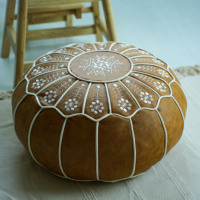 Housse de pouf marocain faite à la main en fausse fourrure, ottoman en cuir, repose-pieds non rembourré, décoration bohème vintage pour salon, canapé, lavable