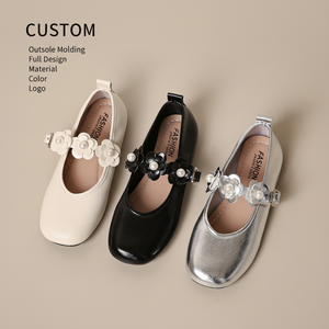 Nouvelles Chaussures Mary Jane pour Enfants 2026, Décoration Fleur Perle, Bout Carré, Cuir, Chaussures Filles, Vente en Gros, Usine OEM, Logo Personnalisé - Product Image 1