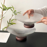 Plateau de service de bureau de table de haute valeur avec bol de fruits en verre à base ronde en bois grande assiette en verre