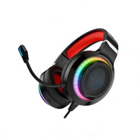 Casque de jeu filaire supra-auriculaire PJT-DEP2469 avec LED RGB couleur et microphone, compatible avec une faible latence