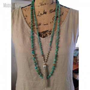 NM20613 Boho <span class=keywords><strong>collana</strong></span> Vintage con strati di pietra <span class=keywords><strong>collana</strong></span> in <span class=keywords><strong>argento</strong></span> <span class=keywords><strong>antico</strong></span> annodata a mano - Product Image 5