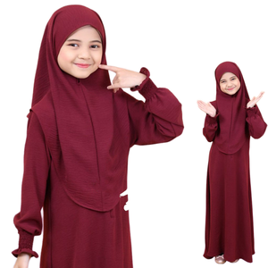 Pinchi gamis anak perempuan, gaun doa Lebaran poliester bernafas panjang penuh <span class=keywords><strong>2</strong></span> potong 2025 - Product Image 1