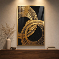 Tableau mural 3D abstrait noir et or, peinture moderne de luxe avec cercles dorés, affiche géométrique minimaliste, décoration artistique