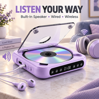 Lecteur CD compact violet pour voiture et voyage, connexion casque sans fil, prise casque filaire et autonomie de 3 heures