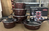 Lot de 10 ustensiles de cuisson antiadhésifs en aluminium, casseroles de 20 cm à 32 cm, faitout de 28 cm, forme unique en pierre précieuse