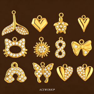 Galerie de breloques micro-pavées pour enfants |   Pendentif en acier inoxydable plaqué or 18 carats PVD avec zircon CZ glacé, étanche - Product Image 5