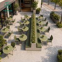 Muebles Comerciales para Cafetería, Restaurante o Patio, Marca Ron Group, Asientos Acolchados de Tela, Sillas Personalizadas, Mesa Redonda de Metal Resistente