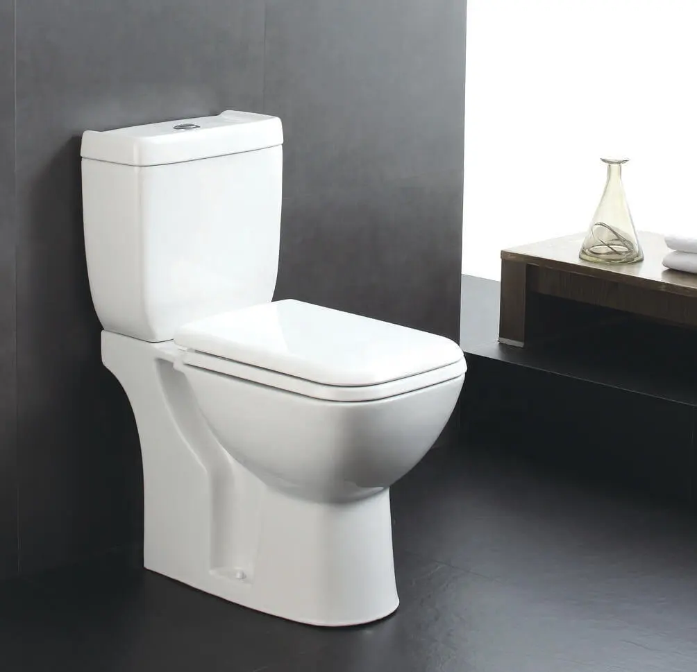 Toilette deux pièces sans monture en céramique de couleur blanche TopFashion avec housse de siège de raccord de chasse d'eau véritable toilette sanitaire pour salle de bain