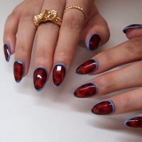 Offre Spéciale : Ongles à presser tendance bleu tortue à bordure, personnalisables en gros, faits à la main pour rendez-vous, fêtes et usage quotidien