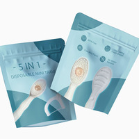 5 en 1 : Mini brosses à dents de voyage jetables en plastique à poils souples, gratte-langues, cure-dents, parfum lavande, couleur personnalisable pour