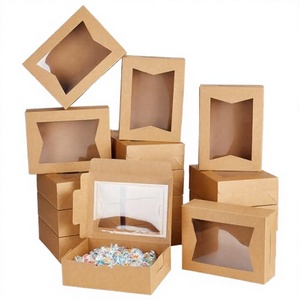 GOMAKERER 20pcs Brown Kraft Paper Recyclable Slotted Gift Boxes 20.3x15x6.35cm Clear <b>Window</b> Foldable Bakery Wedding Treat Boxes - Product Image 2