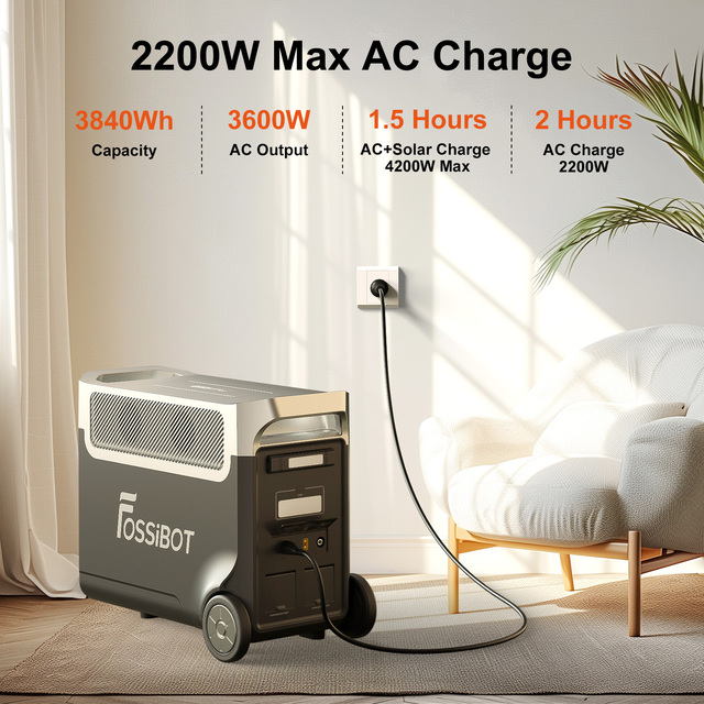 Fossibot F3600Pro 3600W 3840Wh Expandable Portable Power Station, Pure Sin Wave Solar Generator for Home Backup, Job Site