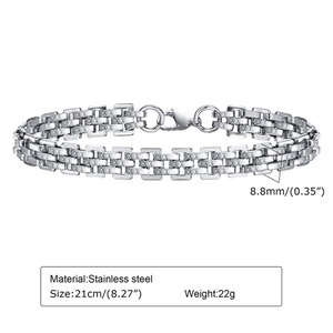 Bracelet simple et élégant en acier inoxydable, chaîne à maillons argentée pour hommes - Product Image 4