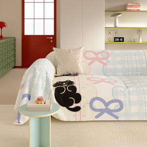 Little Black Cat With Bow Sofa <b>Cover</b> Printed Elastic <b>Stretch</b> Imitation Linen Pad Type Machine Wash Modular Sofa Slipcover - Product Image 5