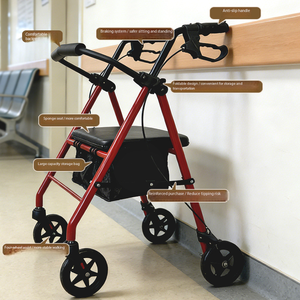 Andador sencillo de cuatro ruedas, plegable, para personas mayores, con asiento y bolsa de almacenamiento. - Product Image 1