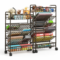 Chariot de rangement mobile incliné sur roulettes pour livres, idéal pour la salle de classe et le bureau, en métal, pour optimiser l'espace