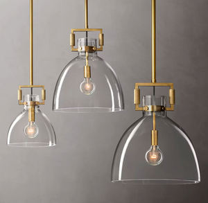 American Simple Design Hanging <strong>Light</strong> <strong>Industrial</strong> Brass Frame Glass Pendant <strong>Light</strong> for Kitchen Island Dining Room - Product Image 2