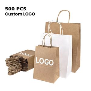 Bolsas de Papel Kraft Ecológicas con Asa, Impresión de Logotipo Personalizado, para Comida para Llevar, Empaque de Regalos, Uso en Supermercados - Product Image 1
