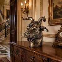Tête d'âne en bronze coulé artisanal - Cornes imposantes et texture faite à la main, pièce personnalisable de qualité muséale, sculpture en bronze