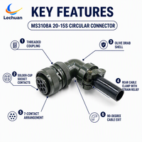 Connecteur circulaire MS3108A 20-15S série MIL-DTL-5015, 7 broches, femelle, angle droit, boîtier en alliage d'aluminium, terminaison par soudure