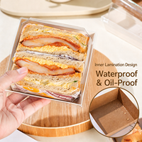 Boîte à sandwich en papier kraft blanc jetable personnalisée avec couvercle en PET transparent à dôme haut, imperméable et résistant à l'huile, pour l'emballage de produits de boulangerie