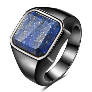 Geometric <b>Square</b> Ring <b>Set</b> With Lapis Lazuli 22mm Stainless Steel Unisex Jewelry Gift - Product Image 5
