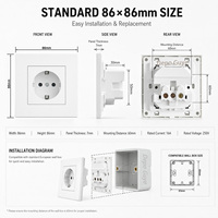 Prise électrique murale standard UE RU pour usage industriel et hospitalier, 16A 220V 86*86mm, en plastique, pour l'amélioration des maisons et des chambres