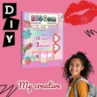 Kit de stickers de peinture diamant en forme de cœur avec grandes pierres précieuses pour enfants, art DIY en strass, pour créer 12 stickers et 2 porte-clés, artisanat fait main pour la Saint-Valentin