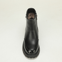 Bottes courtes noires pour enfants, en cuir verni avec fermeture éclair latérale, style motard, doublure en fourrure chaude, semelle antidérapante, pour filles