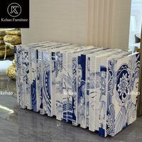 Table console décorative de luxe à panneaux multiples, imprimée bleu et blanc, pour séparateur de hall de villa