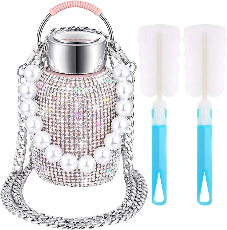 Diamant Wasser flasche Bling Diamant Vakuum flasche Sparkling Glitter 330ml Wasser flaschen mit Perlen armband