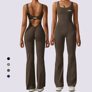 Combinaison de <span class=keywords><strong>sport</strong></span> évasée une pièce personnalisée de haute qualité pour femme, sexy, épaules dénudées, tenue de <span class=keywords><strong>sport</strong></span> une pièce, combinaison de gym pour l'entraînement - Product Image 2