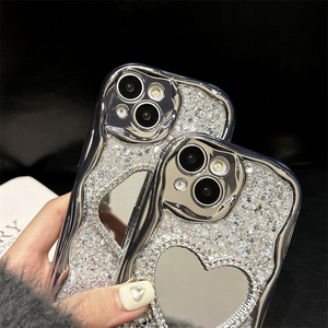 Étui de luxe pour femmes avec miroir en forme de cœur pour iPhone 14 15 <span class=keywords><strong>Pro</strong></span> Max Girls Cell Phone Case - Product Image 3