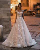 Mily mariée MW315 Sexy luxe chérie cou une ligne mariée robe de bal dentelle appliqué Blush rose robes de mariée